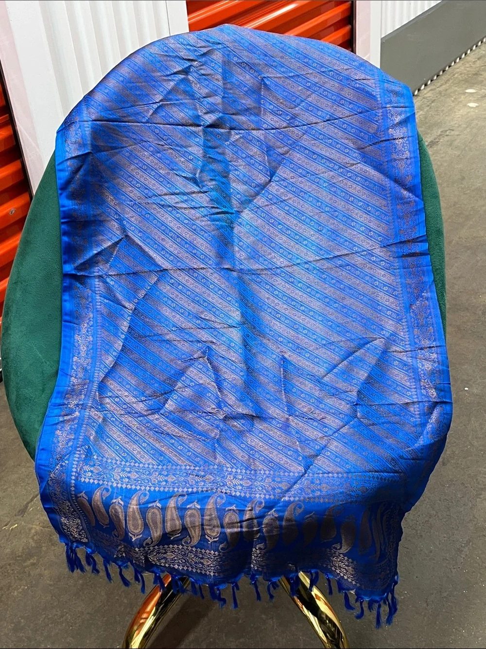 Royal Blue Woven Paisley-Trim Table Throw